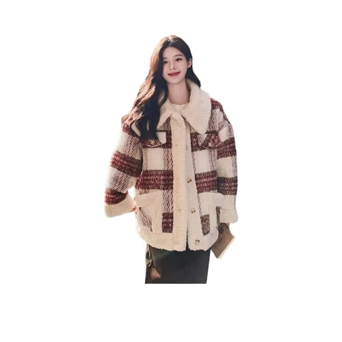 MDEHT Винтажный красный клетчатый женский бархатный пиджак