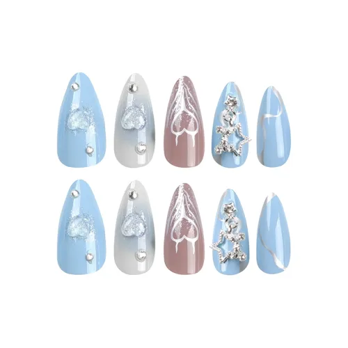 OEING False Nail Миндально-розовый Синий Jump Цвет Металл