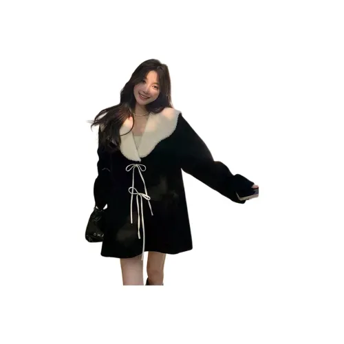 MDEHT Черный Утепленный Женские Меховые изделия