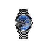 Черный корпус, черный циферблат, стальной ремешок