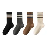 [Носки Crew, упаковка из 4 пар] Черный + Темно-серый + Хаки + Бежевый