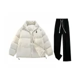 Ecru Cotton Down Jacket + Black Fleece-Lined Training Pants  
Экрю хлопковая пуховая куртка + черные флисовые тренировочные штаны