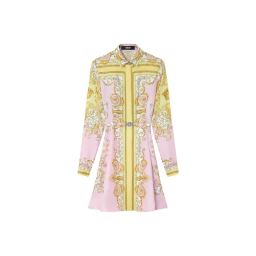 VERSACE Розовый+Желтый Женские Платья с длинным рукавом