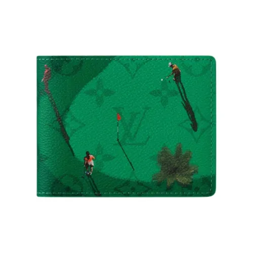 LOUIS VUITTON Slender Покрытый холст Держатель для карт кошелек Мужской Зеленый
