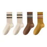 [Носки Crew 4 пачки] 2 бежевых + 1 кофейный + 1 имбирно-желтый