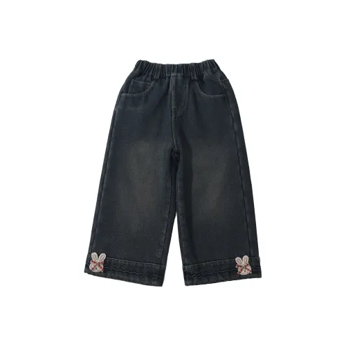 SHIBU Бежевый Малыш Кролик Бант С флисовой подкладкой Джинсы Цвет изображения Предшкольные Джинсы