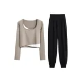 Хаки, с длинным рукавом, двухкомпонентный комплект (черные штаны)