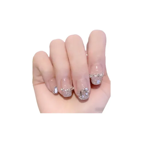T Z Pure Жемчужный Блестящий розовый Стразы Украшенный False Nail Короткий Квадратный Короткий ЛЕСТНИЧНЫЙ Телесный Смужка Блестящий