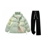 Лилия Зеленый Хлопковый пуховик + Черные утепленные флисовые спортивные штаны