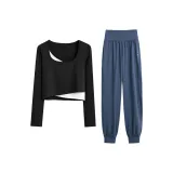 Черный комплект из двух предметов с длинными рукавами (синие штаны)