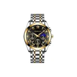 Двухцветный Золотой корпус, черный циферблат, стальной браслет.