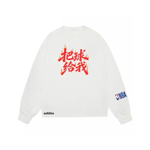 NBA Круглый вырез Длинный рукав Т-рубашка Весна-осень Облегающий крой Мужской SOFTFIRE С принтом Подростки Повседневный Спортивный Белый Унисекс