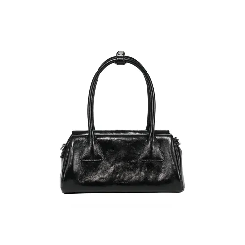 Simedin Сумка Baguette из крупнозернистой текстуры коровьей кожи среднего размера женская глубокий черный жемчужный белый