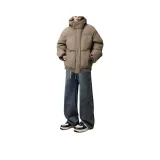 [Трехкомпонентный комплект] Хлопковый пуховик кофейного цвета + длинная черная футболка + синие джинсы