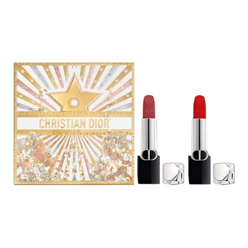 DIOR Ярко-голубой Золотой DUAL Коробка Помада 25 Christmas Limited Фантастический Желание Gift Box Set Велюр Мягкий матовый 999+720 3,5г