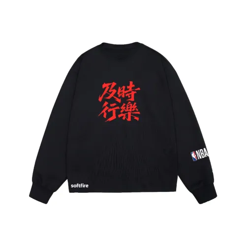 NBA Круглый вырез Длинный рукав Т-рубашка Fashion Versatile Весна-осень SOFTFIRE С принтом Спорт Классический Подростки Черный Унисекс