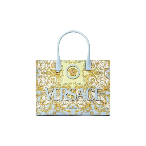 VERSACE La Medusa Холст Сумка Большая Женская Светло-Синяя и Золотая