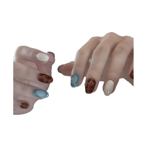 T Z Премиум Атмосфера Ins Синий Коричневый Винтаж Леопард С принтом False Nail Миндаль Укороченный Белый Синий Смужка Французский
