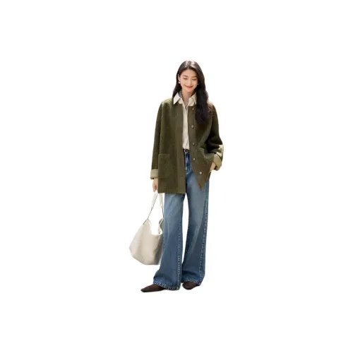 IHIMI Пихтовый зеленый Женское короткое пальто