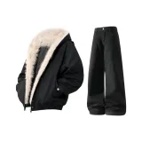 Чёрный топ + чёрные штаны с флисовой подкладкой