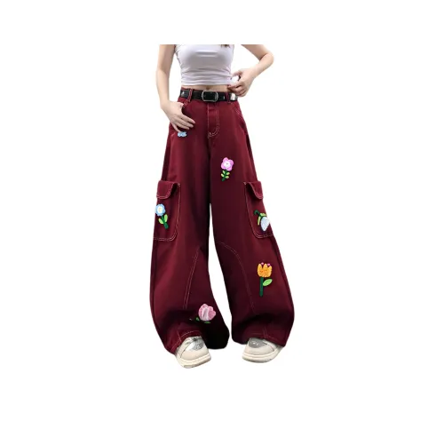 BIXING Красный [Свежий пасторальный стиль Цветочный] Унисекс Джинсы