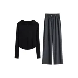 Черный комплект из двух предметов: пальто и штаны (серые)