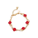 Браслет с четырехлистным клевером, двухслойный [Красный]