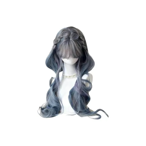 FYOSEE Перука Полная Повязка Туманно-голубой Фиолетово-серый Лолита Тонкие Брови для Длинных Волос