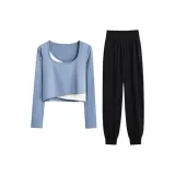 Синий комплект из двух предметов с длинным рукавом (черные штаны)