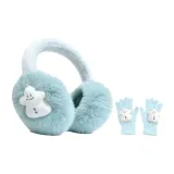 [Frizzy Look] Озерно-голубые наушники с меховыми капюшонами + Синие перчатки Снеговик, коллекция одежды, наборы