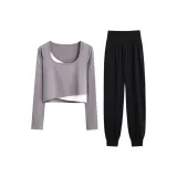 Фиолетовый комплект из двух предметов с длинным рукавом (черные штаны)