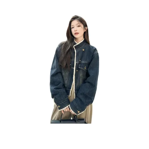 GUOZHEN Темно-синий синий женский джинсовая куртка
