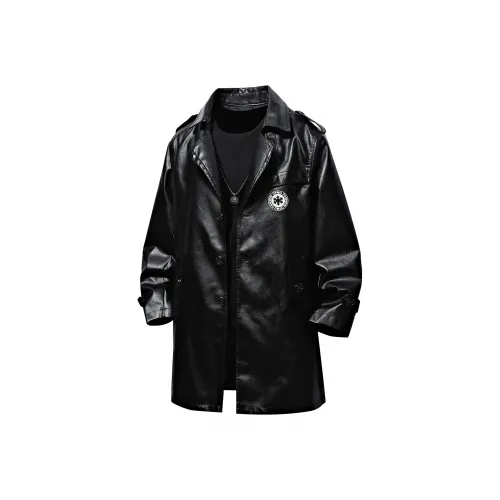 OPMO Черный [Съемный бренд брошь] Унисекс кожаные куртки