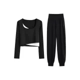 Черный комплект из двух предметов с длинными рукавами (черные штаны)