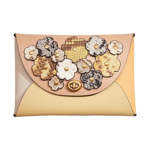 COACH Pouch Кожа Кошелек Клатч Маленький Женский Бежевый