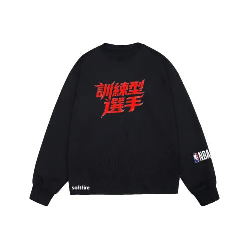 NBA Круглый вырез T-рубашка Длинный рукав Весна-осень Универсальный Модный SOFTFIRE С принтом Подростки Спортивный Повседневный Черный