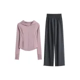 Фиолетовое пальто, двухкомпонентный комплект (серые штаны)