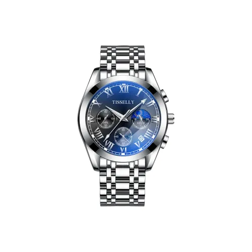 TISSELLY Кварцевый механизм ремешок из нержавеющей стали черный циферблат мужские часы