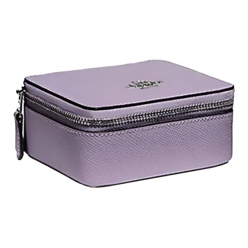 COACH Ювелирные украшения Bo Однотонный Крестообразная текстура Кожа Хранение Коробка Косметичка Мини Женские Сиреневый Серебряный Молния