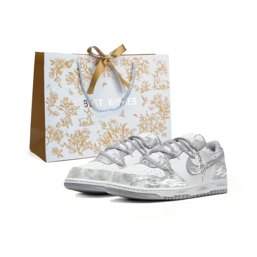 Nike BIG Амортизация Устойчивый к истиранию Дышащие Низкие Кроссовки для скейтбординга Унисекс Белый Серый