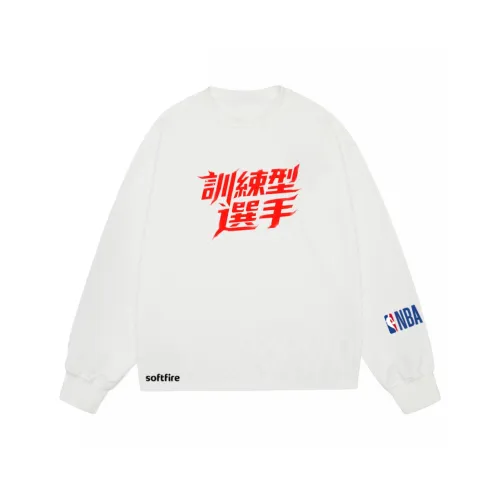 NBA Круглый вырез Длинный рукав Т-рубашка Активный Весна-осень Мода SOFTFIRE С принтом Спортивный Повседневный Белый Унисекс