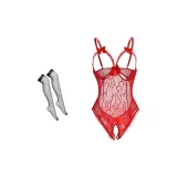 Красный комбинезон с черными колготками