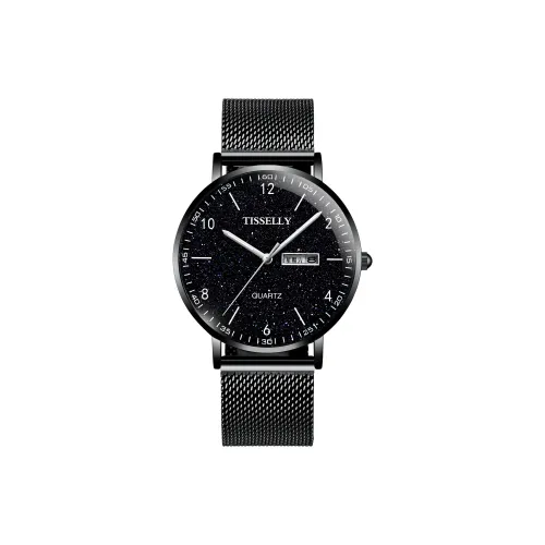 TISSELLY Кварцевый механизм стальной ремешок унисекс черный циферблат
