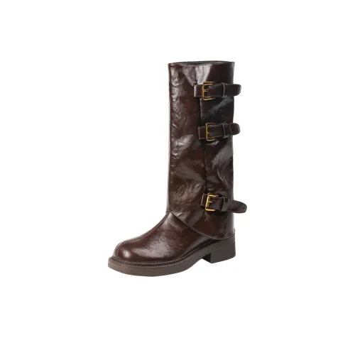 Zubumei Женские высокие сапоги на каблуке 8 см коричневые