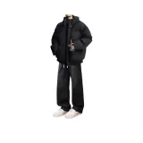 [Трехкомпонентный комплект] Хлопковый пуховик черного цвета + длинная черная футболка + черные джинсы