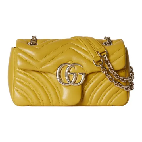 GUCCI GG Marmont Кожа Наппа Плечевая Сумка Маленькая Женская Горчично-Желтая