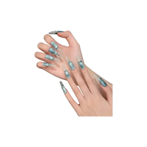 Fanze Oceanic Melody Glacier French Matte Cat Eye False Nail Long Glacier Gradient Coquette