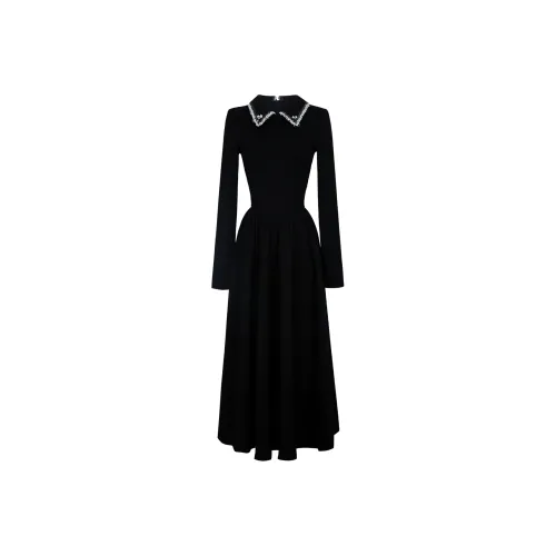 Черные женские длинные платья с длинными рукавами