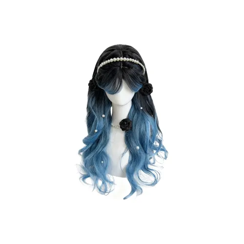 BEIQING Синий Черный Градиентный Легкая Чёлка Большая Волна Длинные Волнистые Женский Перука Высокая Температура Пряжа