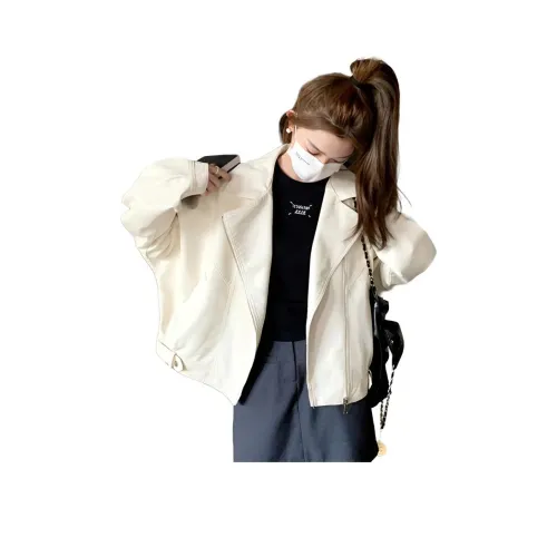 YICHEN Экрю Женские Кожаные Куртки